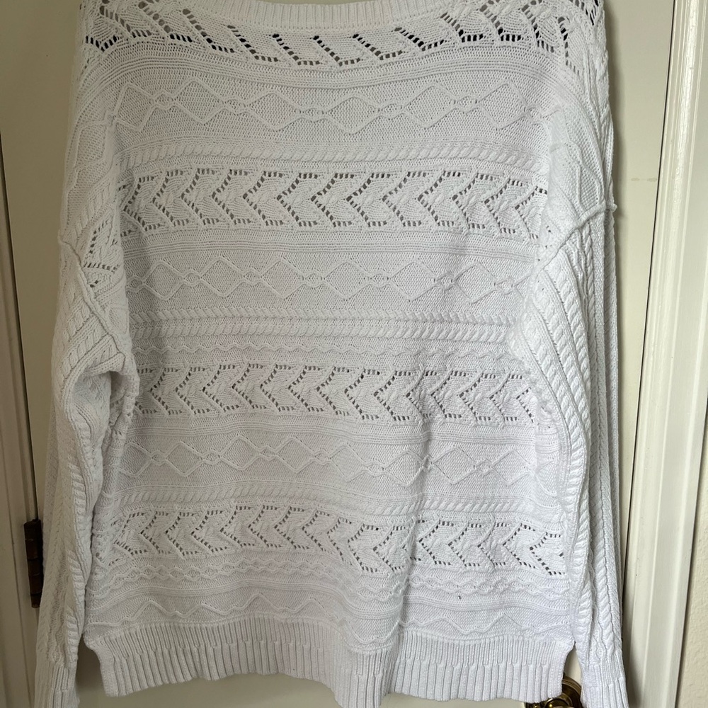 Sundance Woman’s “Rita” 100% Cotton Sweater White Cable Knit Sweater Size Large - Picture 5 of 6
